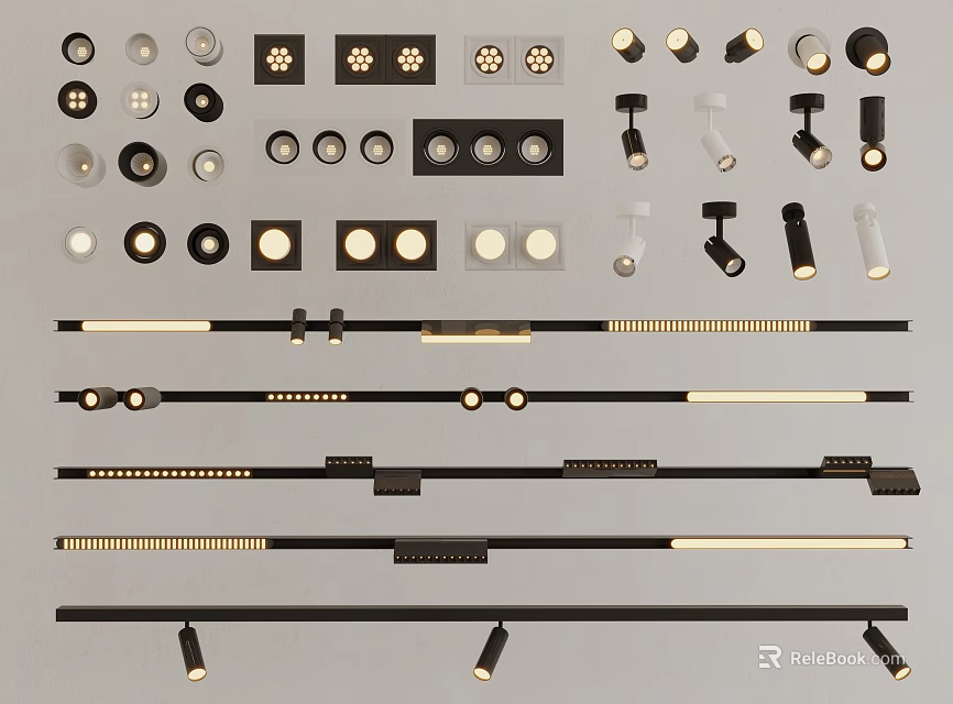 Various Design Downlights And Spotlights With Different Sizes And Colors 3d model