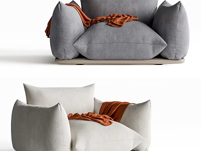 Stylish Gray and Beige Single Sofa with Orange Blanket for Cozy Living Space Design 3d model