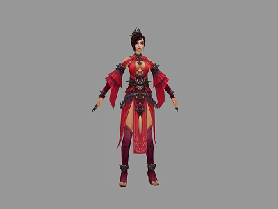 Chinese Style Female Fantasy Character In Red Ornate Outfit For Game And Film 3d model