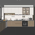 Modern Kitchen Interior With White And Wooden Cabinets Countertop And Appliances