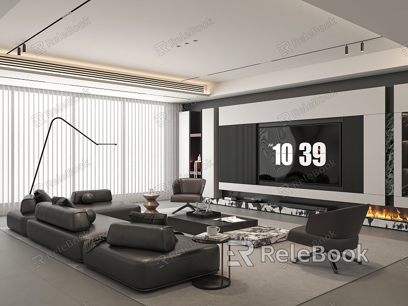 Modern living room sofa coffee table combination TV background wall model