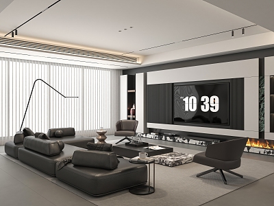 Modern living room sofa coffee table combination TV background wall model