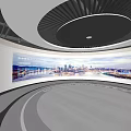 Modern Tech Interior With Circular Floor Projection And City Night View Screens