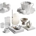 White Decorative Ornament Set With Ceramic Cups Plates Candle Holders Vases Bowls And Glassware