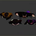 Cartoon Band Characters In Beatles Style With Different Costumes And Various Poses On Gray Background