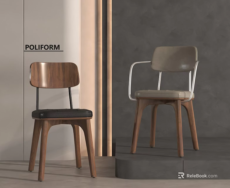 POLIFORM Modern Leisure Chairs With Wooden Frame Metal Armrests And Black Light Cushions 3d model 