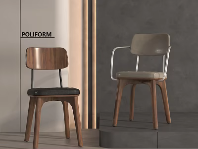 POLIFORM Modern Leisure Chairs With Wooden Frame Metal Armrests And Black Light Cushions 3d model