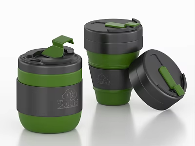 Eco Friendly Green And Black Reusable Drink Cups With Leak Proof Lids For Beverages 3d model