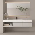Modern Bathroom Vanity Interior Design With Backlit Mirror Fern Plant And Rolled Towels