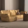 Cozy Gold Sectional Sofa Interior With Plush Cushions Side Table And Area Rug