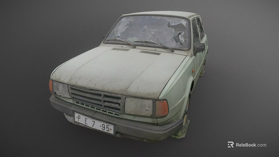 Old Vintage Car With Damaged Windshield Dirty Body And Worn Exterior 3d model 