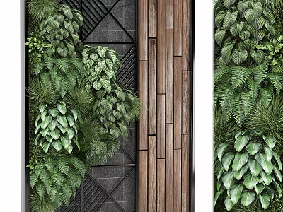 Modern Vertical Green Plant Wall Design With Lush Foliage And Natural Wood Accents 3d model
