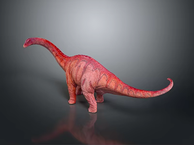 Red Long Necked Dinosaur 3D Model Standing On Gray Background With Detailed Texture 3d model