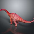 Red Long Necked Dinosaur 3D Model Standing On Gray Background With Detailed Texture 3d model