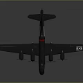 Dark Airplane Model with Four Propellers US Insignia Red Stripe on Gray Background