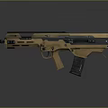 Futuristic Tactical Rifle With Tan And Black Finish Metallic Body And Ergonomic Grip
