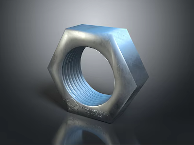 Hexagonal Metal Nut With Threaded Hole And Shiny Industrial Surface Design 3d model