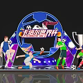 Qatar World Cup Themed Scene With Football Players Trophy And Soccer Balls