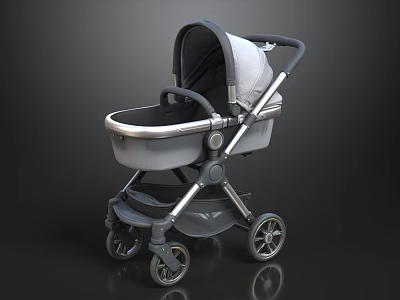 Modern Gray Silver Stroller With Stylish Frame And Smooth Rolling Wheels 3d model