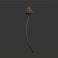 Single Isolated Dried Brown Flower With Slender Stem On White Background 3d model