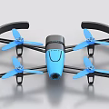 Blue And Black Drone With Four Propellers Protective Frame And Camera Lens