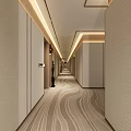Elegant Hotel Corridor Interior With Wooden Panel Walls Pendant Lights Decorative Ornaments And Patterned Carpet