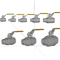 Stainless Steel Pipe Ball Valves Featuring Yellow Handles In Different Sizes