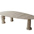 Minimalist Stone Oval Dining Table With Three Column Legs Modern Design 3d model