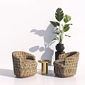 Elegant Casual Sofa Set With Plaid Pattern Chairs Golden Round Table And Green Plant