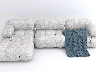 Modern Multi Person Sofa With Gray Textured Fabric And Blue Knit Blanket 3d model