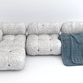 Modern Multi Person Sofa With Gray Textured Fabric And Blue Knit Blanket