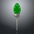 Elegant Green Jade Leaf Shaped Hairpin With Carved Openwork And Silver Flower Decoration