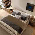 Modern Bedroom Interior Design With Upholstered Bed Bookshelf And Area Rug
