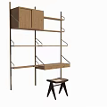Modern Wooden Vanity With Open Shelves And Matching Stool Design