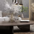 Modern Living Room Interior With Arched Niches Shelves L Shaped Sofa And Wooden Coffee Table
