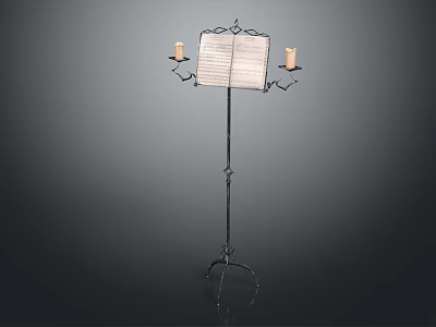 Musical Instruments Music Stand with Sheet Music and Candles on Metal Frame 3d model