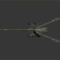 Green Military Cannon With Long Barrel And Wheel Mounted Carriage