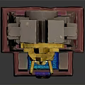Ancient Decorative Statue With Golden Mask Geometric Structure And Blue Green Accents On Pedestal