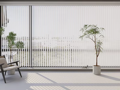 White Window Blinds Modern Interior With Light Shadows Plants And Chair 3d model