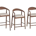 Three Wooden Bar Stools With Curved Backrest And Light Padded Seats 3d model