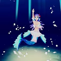 Elegant Purple Haired Mermaid Character In Underwater Environment With Blue Tail Bubbles And Light Rays