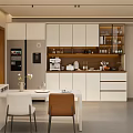 Modern Kitchen Sideboard With White Cabinets Drawers Glass Door Storage And Small Appliances