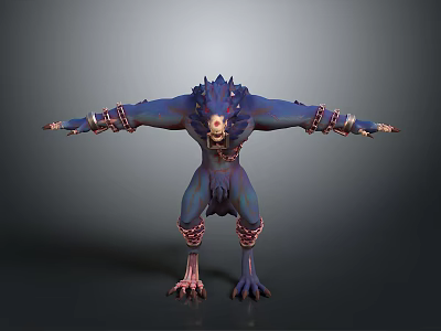 Mythical Wolf Headed Man Figure With Open Arms And Ornate Arm Leg Bands 3d model