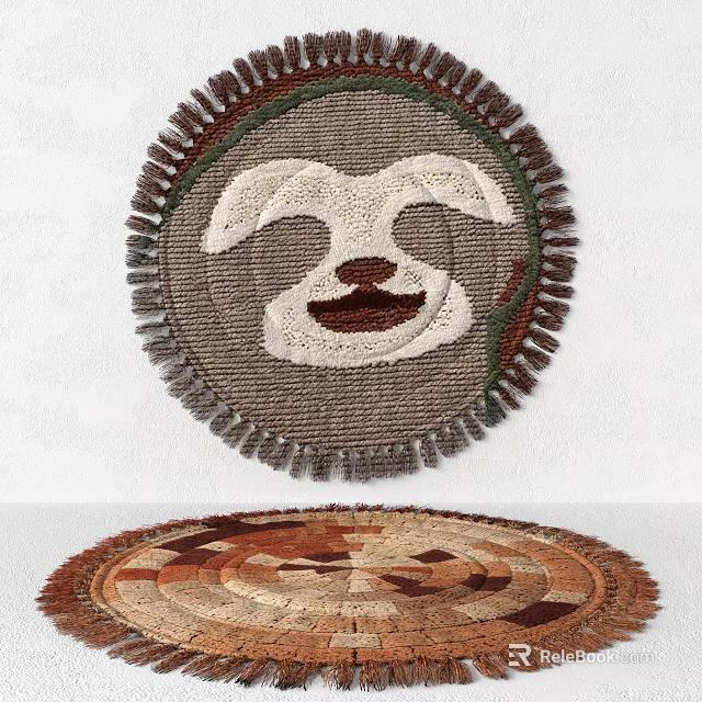 Woven Round Rugs With Sloth Design Fringe And Geometric Patterns 3d model