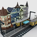 Creative Building Blocks Town Model with Colorful Houses Tram Station and Rail Tracks