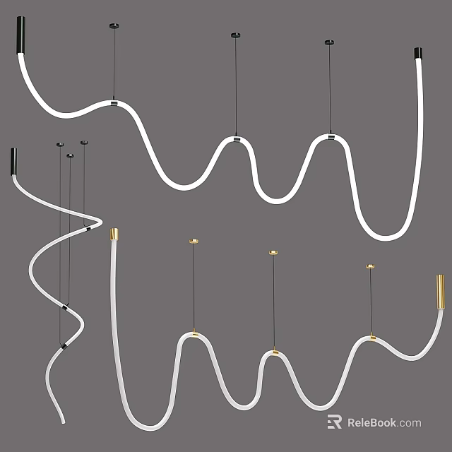 Modern Curved Pendant Lights With White Shades And Gold Accents For Contemporary Spaces 3d model 