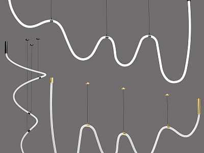Modern Curved Pendant Lights With White Shades And Gold Accents For Contemporary Spaces 3d model