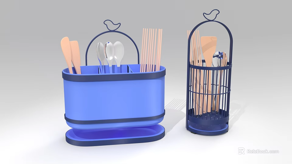 Kitchen Utensils Storage Organizers With Spoons Spatulas Chopsticks In Blue And Black Design 3d model 