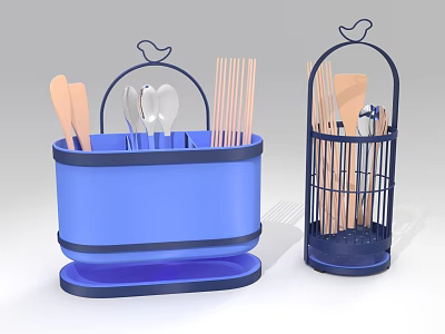 Kitchen Utensils Storage Organizers With Spoons Spatulas Chopsticks In Blue And Black Design 3d model