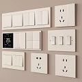 Modern White Wall Mounted Switch Panels With Thermostat And Sockets 3d model